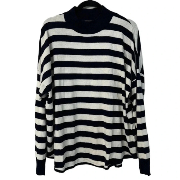 Madewell Ashbury Mock Neck Wool Blend Striped Dark Indigo Sweater NWT - Picture 1 of 7